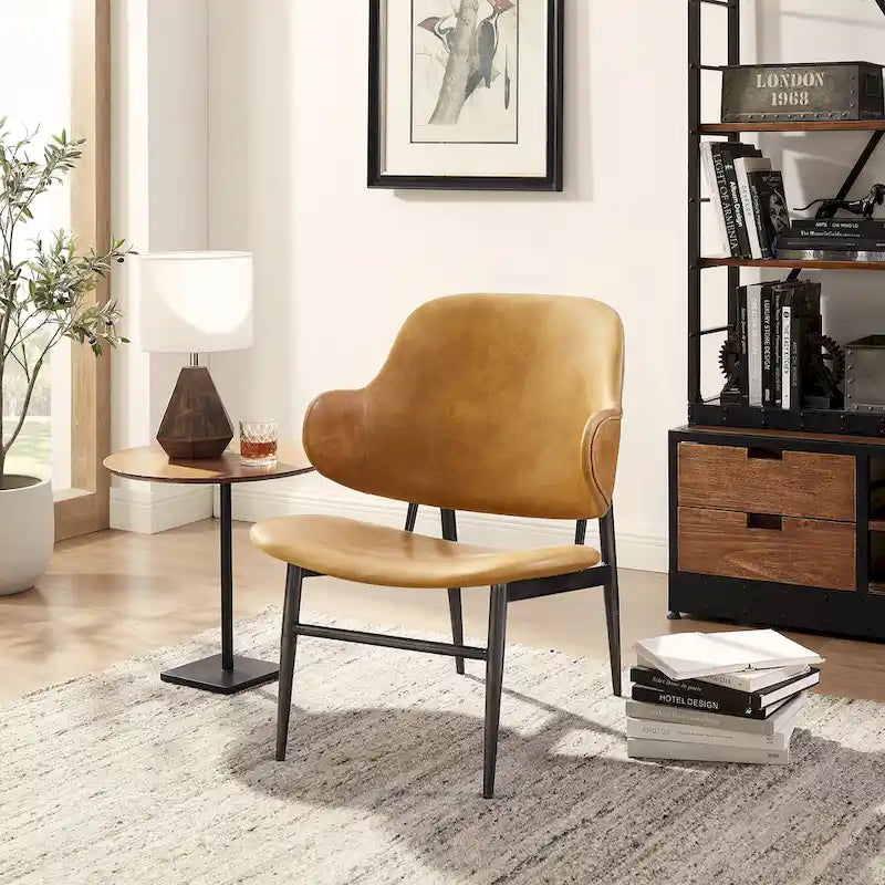 Fauteuil lounge d'appoint en cuir véritable Art Leon