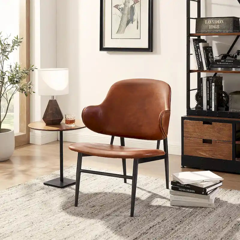 Fauteuil lounge d'appoint en cuir véritable Art Leon