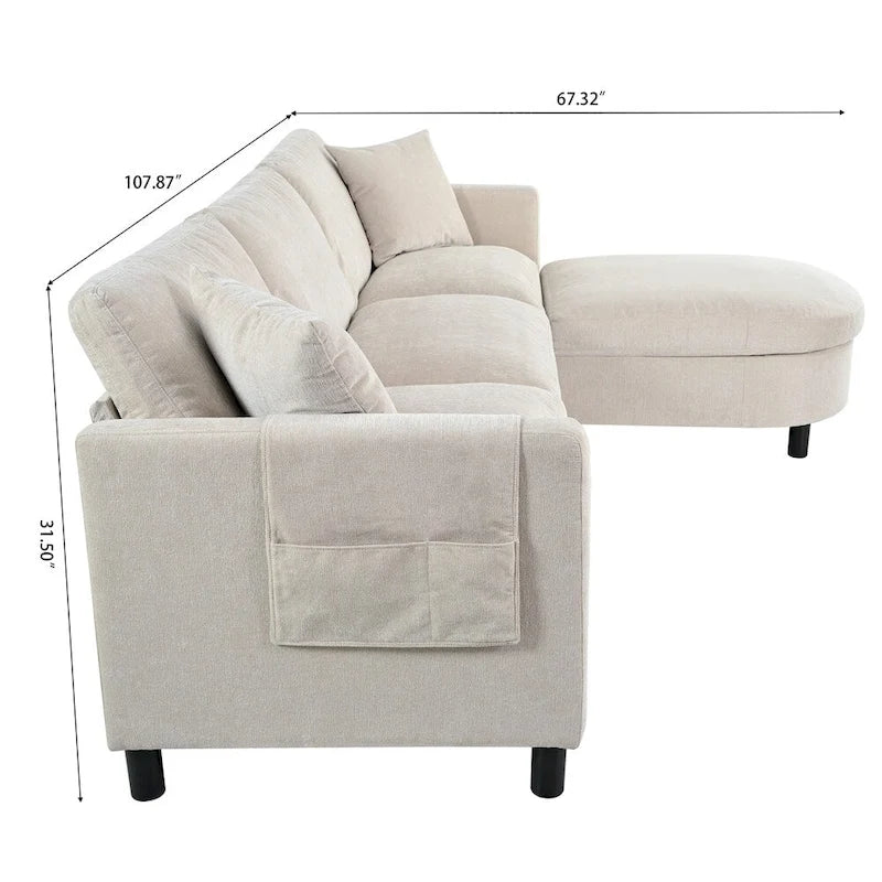 Canapé d'angle moderne en tissu 108 avec pouf et coussins