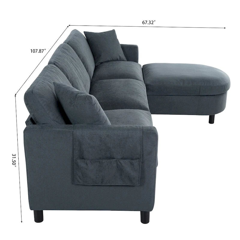 Canapé d'angle moderne en tissu 108 avec pouf et coussins