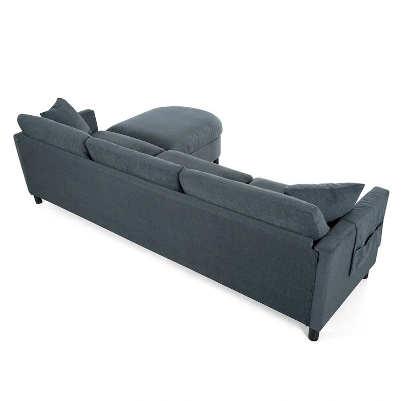 Canapé d'angle moderne en tissu 108 avec pouf et coussins