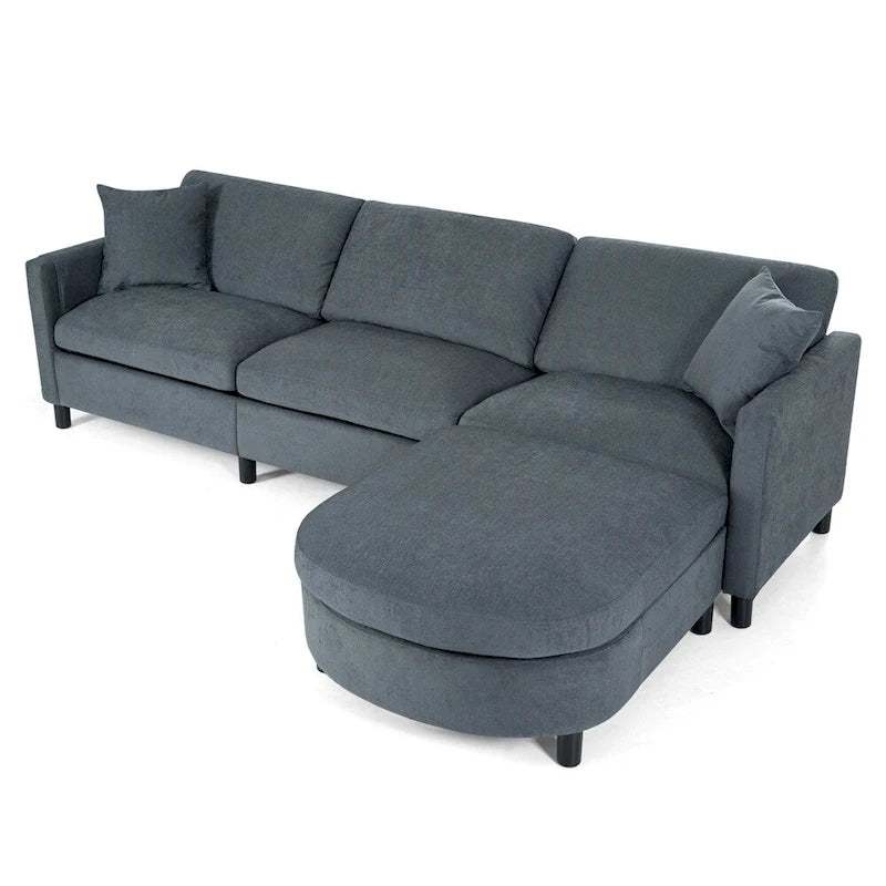 Canapé d'angle moderne en tissu 108 avec pouf et coussins