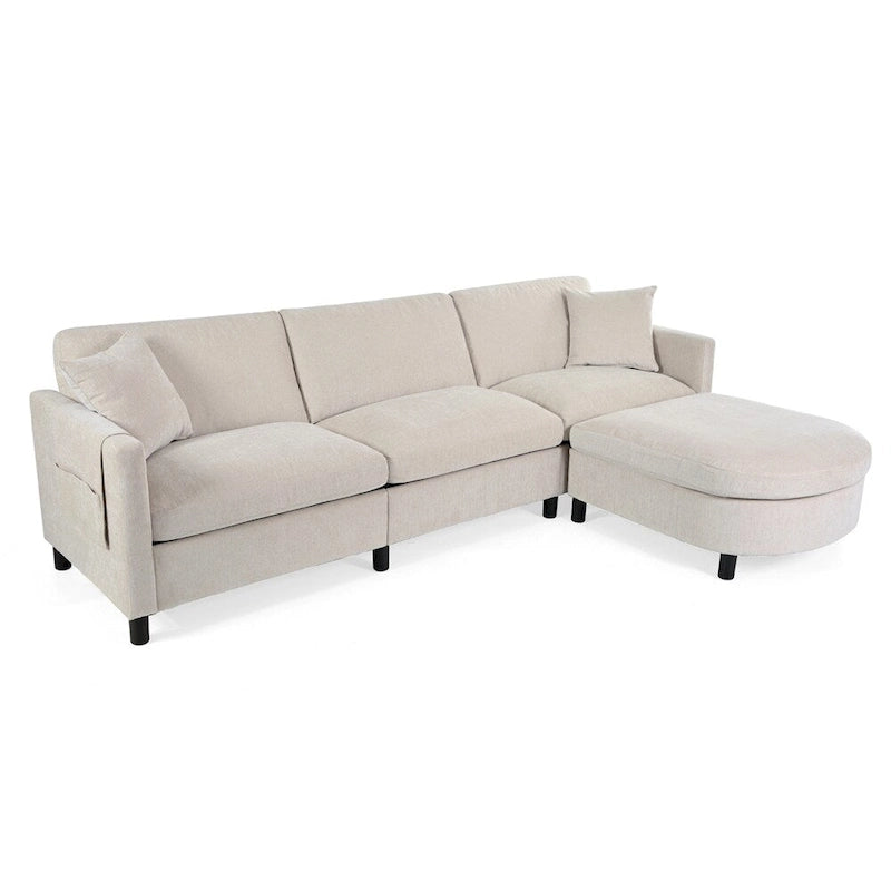 Canapé d'angle moderne en tissu 108 avec pouf et coussins