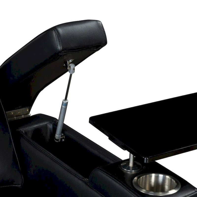 Fauteuil inclinable électrique en similicuir avec appui-tête réglable électriquement, port USB, accoudoirs avec rangement, porte-gobelet et tablette pivotante