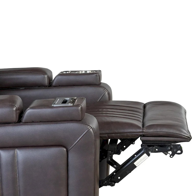 Fauteuil inclinable électrique en similicuir avec appui-tête réglable électriquement, port USB, accoudoirs avec rangement, porte-gobelet et tablette pivotante