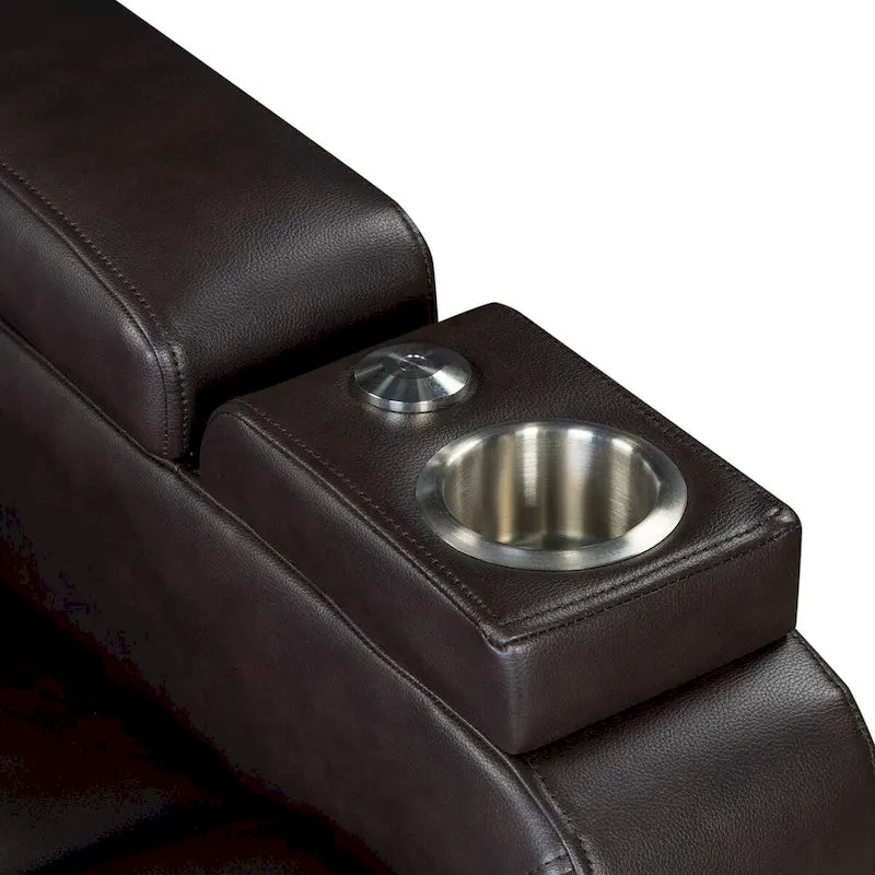 Fauteuil inclinable électrique en similicuir avec appui-tête réglable électriquement, port USB, accoudoirs avec rangement, porte-gobelet et tablette pivotante