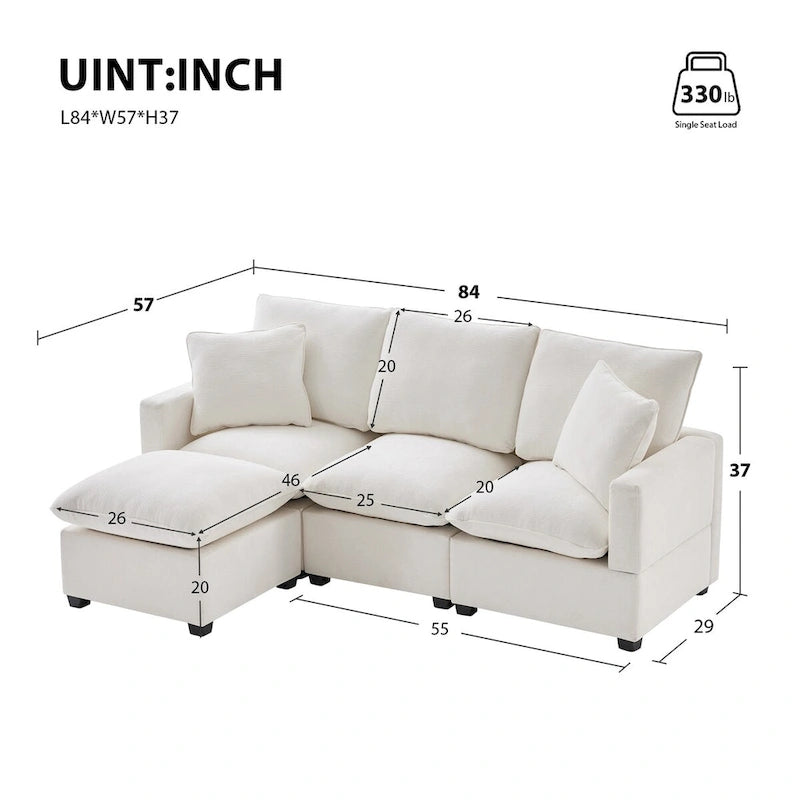 Canapé d'angle modulaire moderne en chenille avec 2 coussins