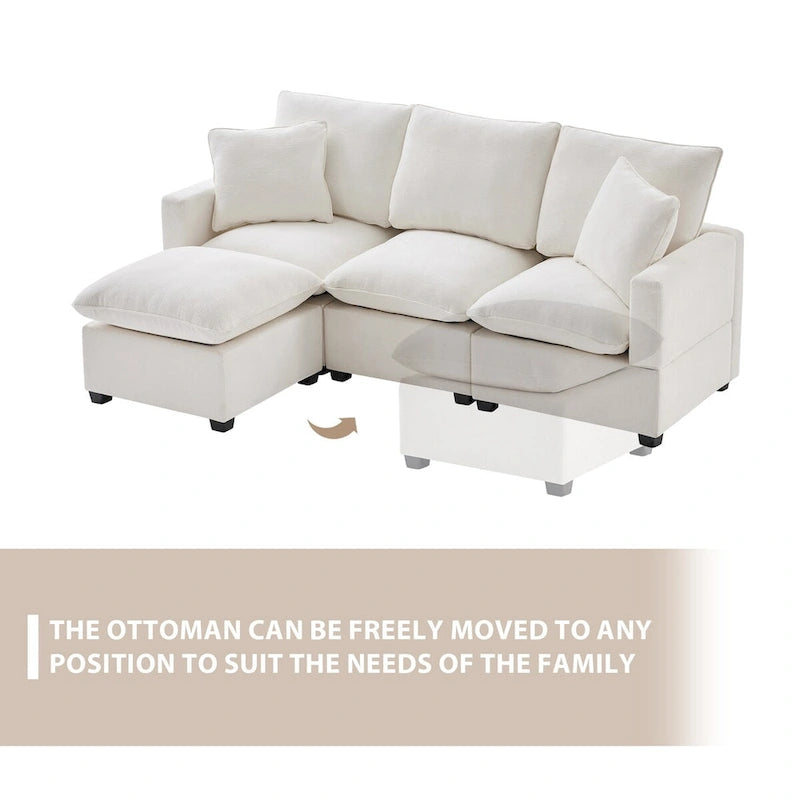 Canapé d'angle modulaire moderne en chenille avec 2 coussins