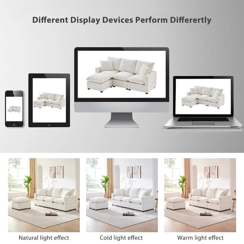 Canapé d'angle modulaire moderne en chenille avec 2 coussins