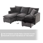 Canapé d'angle modulaire moderne en chenille avec 2 coussins