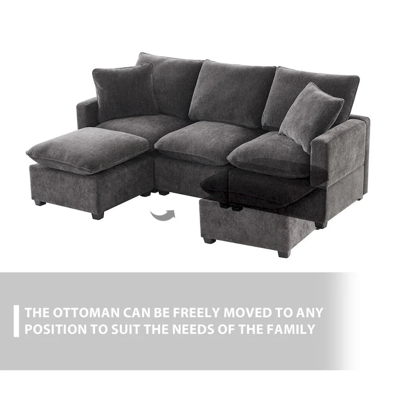 Canapé d'angle modulaire moderne en chenille avec 2 coussins