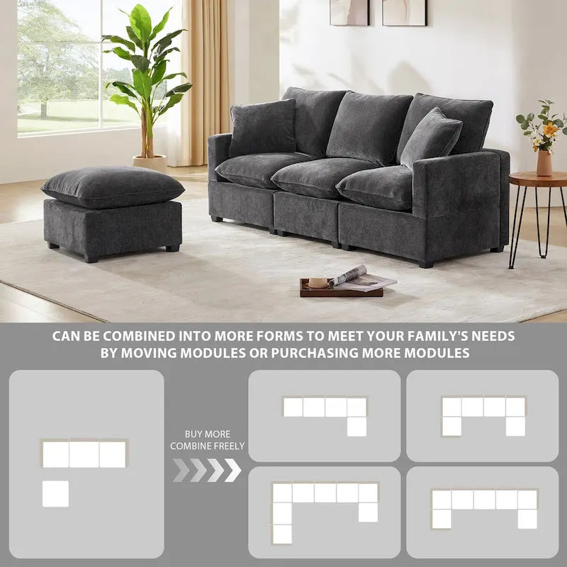 Canapé d'angle modulaire moderne en chenille avec 2 coussins