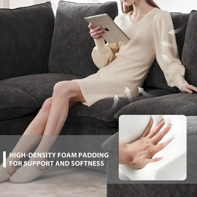 Canapé d'angle modulaire moderne en chenille avec 2 coussins