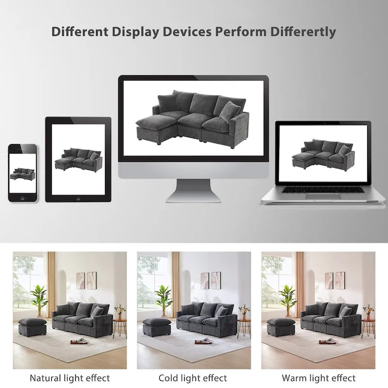 Canapé d'angle modulaire moderne en chenille avec 2 coussins