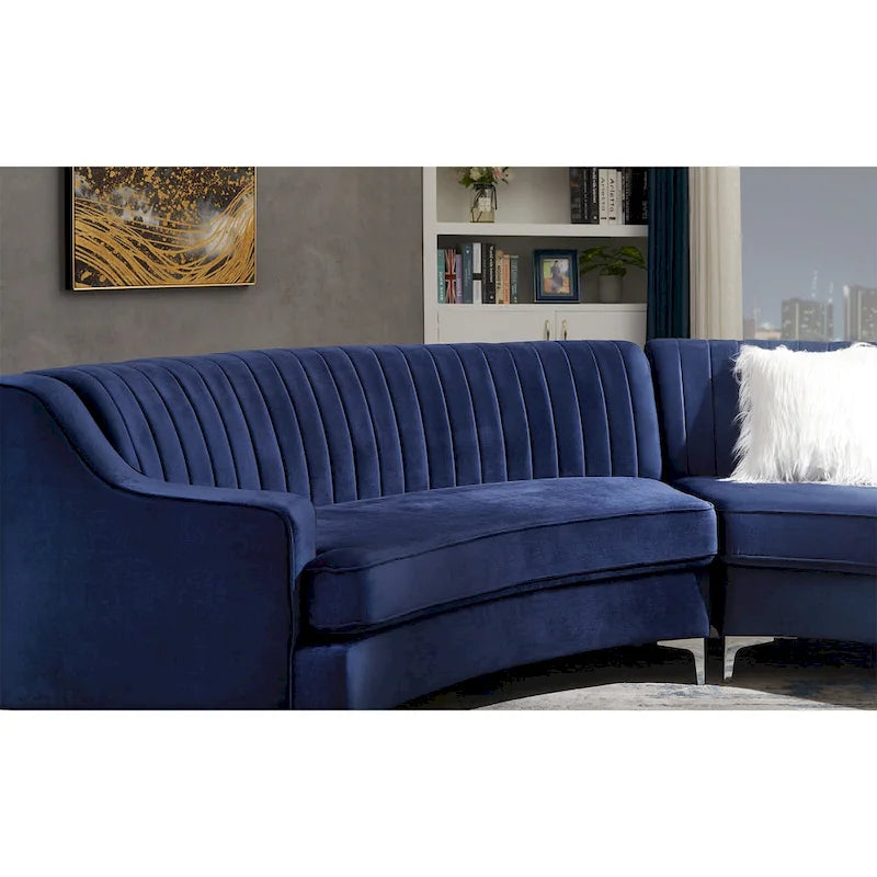 Canapé incurvé en velours capitonné avec coussins