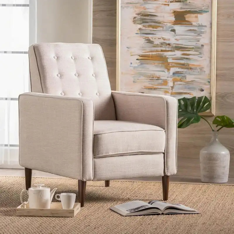 Fauteuil inclinable en tissu style moderne du milieu du siècle avec pieds en bouleau, par Christopher Knight Home