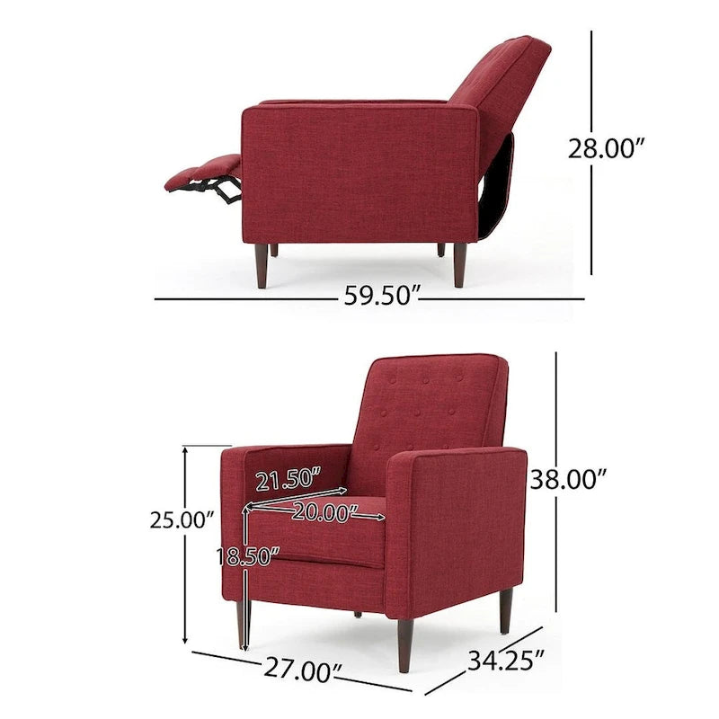 Fauteuil inclinable en tissu style moderne du milieu du siècle avec pieds en bouleau, par Christopher Knight Home