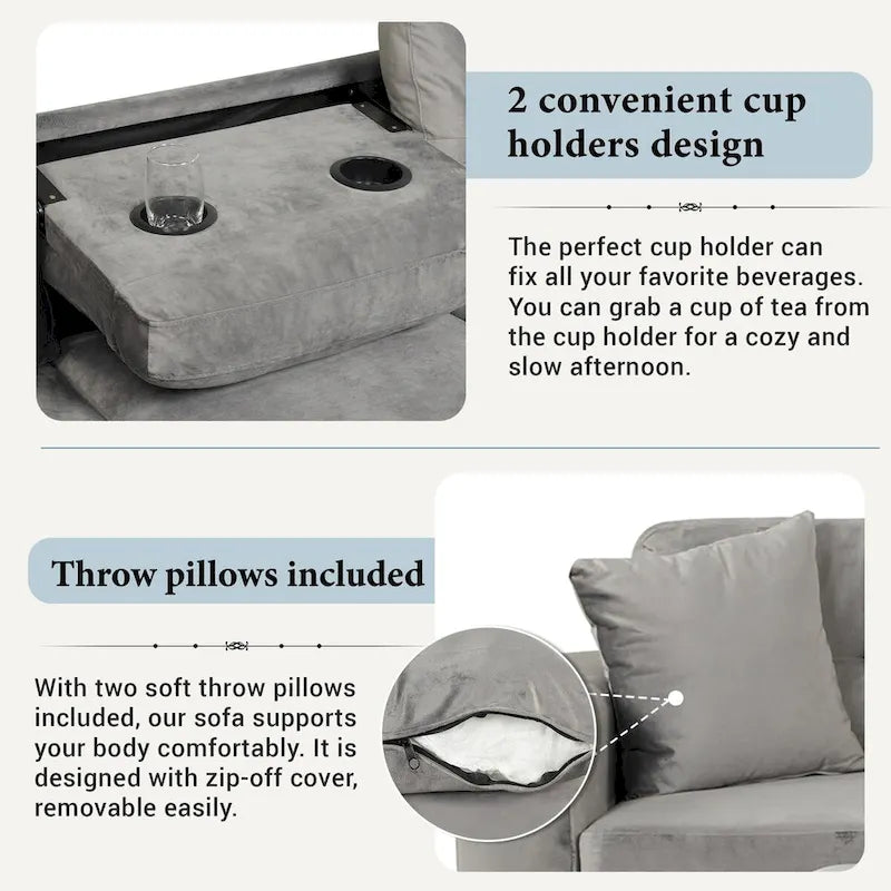 Canapé d'angle moderne en L de 265 cm (104,5 pouces) avec pouf de rangement et méridienne réversible - 265 cm (104,5 pouces) L x 189 cm (74,5 pouces) P x 85 cm (33,5 pouces) H