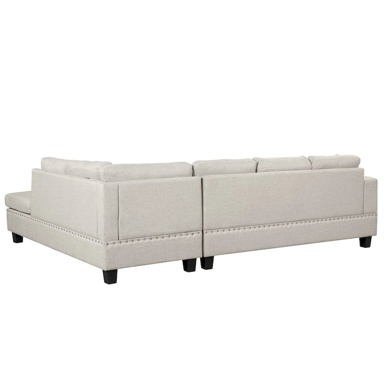 Canapé d'angle moderne en L de 265 cm (104,5 pouces) avec pouf de rangement et méridienne réversible - 265 cm (104,5 pouces) L x 189 cm (74,5 pouces) P x 85 cm (33,5 pouces) H