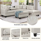 Canapé d'angle moderne en L de 265 cm (104,5 pouces) avec pouf de rangement et méridienne réversible - 265 cm (104,5 pouces) L x 189 cm (74,5 pouces) P x 85 cm (33,5 pouces) H