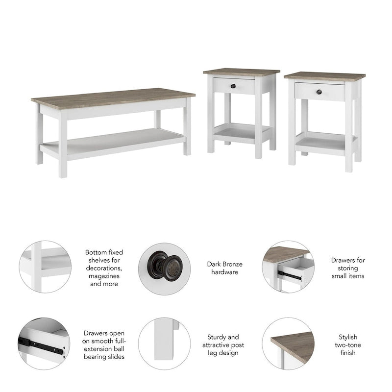 Table basse de ferme Mayfield de Bush Furniture avec tables d'appoint