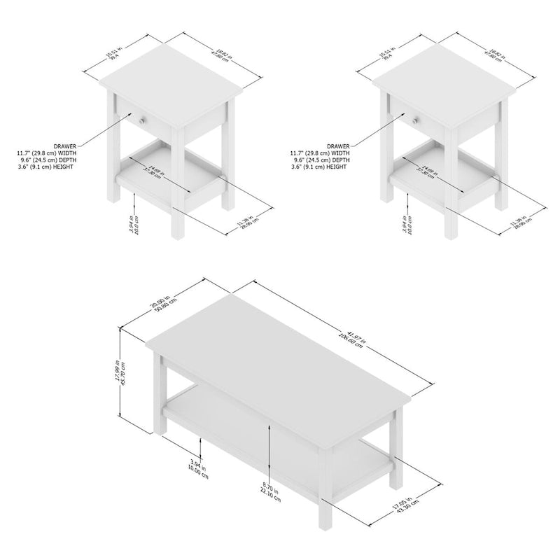Table basse de ferme Mayfield de Bush Furniture avec tables d'appoint