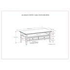 Table basse rectangulaire de style transitionnel Wyndenhall Normandy en bois massif, 122 cm de large, avec tiroir, couleur brun brun.