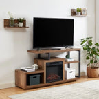 Wood TV Stand Classic Entertainment Center Media Console up to 55 with Electric Fireplace