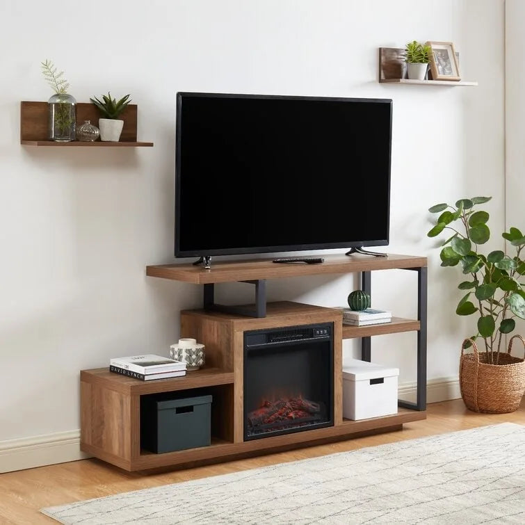 Wood TV Stand Classic Entertainment Center Media Console up to 55 with Electric Fireplace