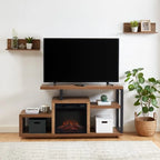 Meuble TV en bois, centre de divertissement classique, console multimédia jusqu'à 55 pouces avec cheminée électrique