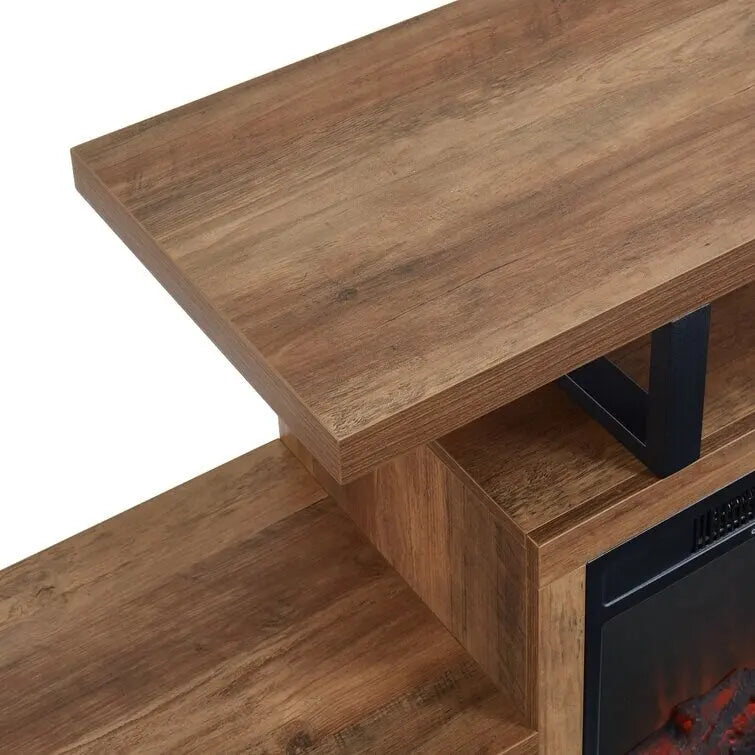Meuble TV en bois, centre de divertissement classique, console multimédia jusqu'à 55 pouces avec cheminée électrique