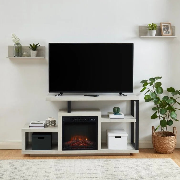 Meuble TV en bois, centre de divertissement classique, console multimédia jusqu'à 55 pouces avec cheminée électrique