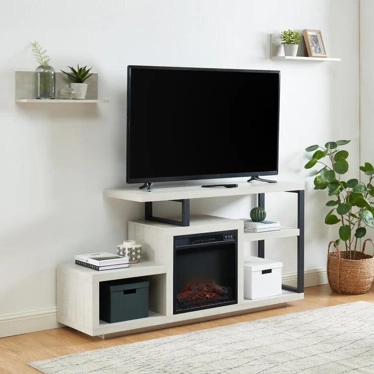 Meuble TV en bois, centre de divertissement classique, console multimédia jusqu'à 55 pouces avec cheminée électrique