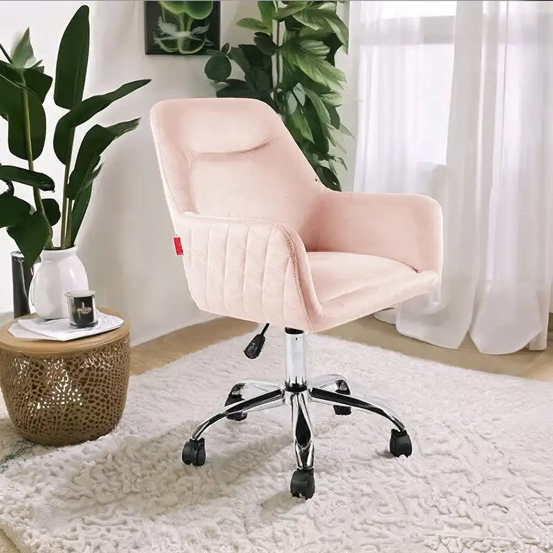 Fauteuil pivotant VANITII avec roulettes, style moderne, hauteur réglable, rose/gris/blanc