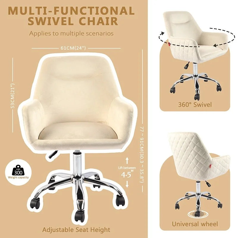 Fauteuil pivotant VANITII avec roulettes, style moderne, hauteur réglable, rose/gris/blanc
