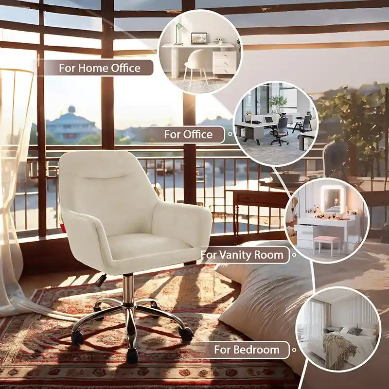 Fauteuil pivotant VANITII avec roulettes, style moderne, hauteur réglable, rose/gris/blanc