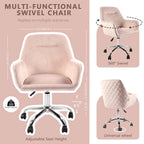 Fauteuil pivotant VANITII avec roulettes, style moderne, hauteur réglable, rose/gris/blanc