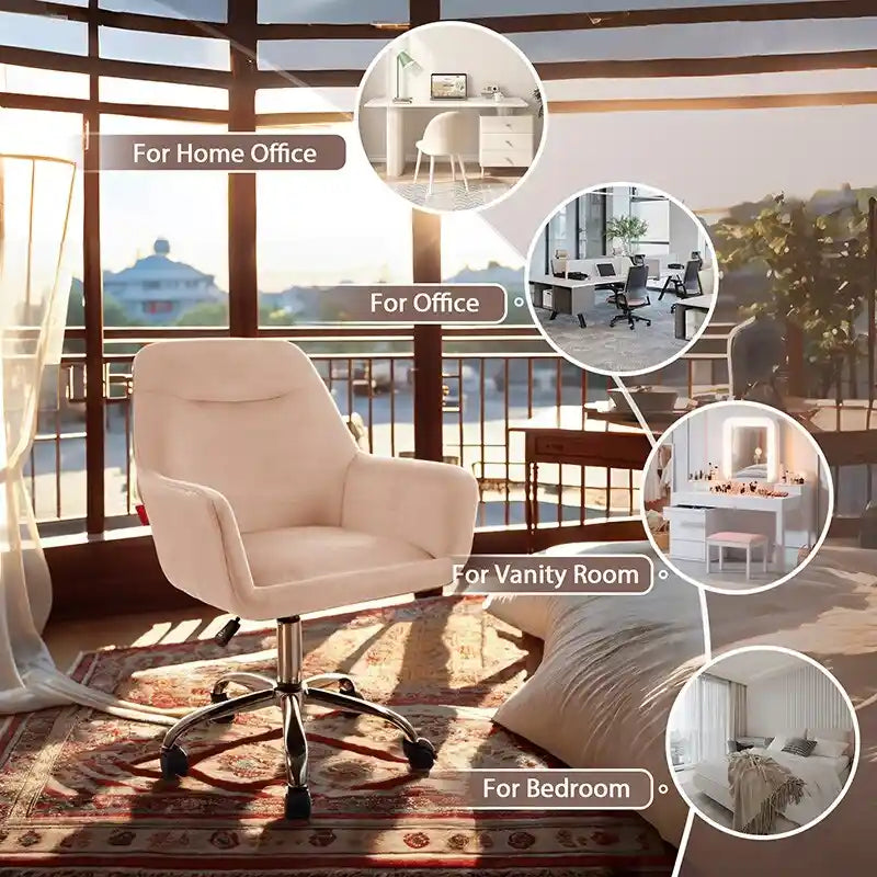 Fauteuil pivotant VANITII avec roulettes, style moderne, hauteur réglable, rose/gris/blanc