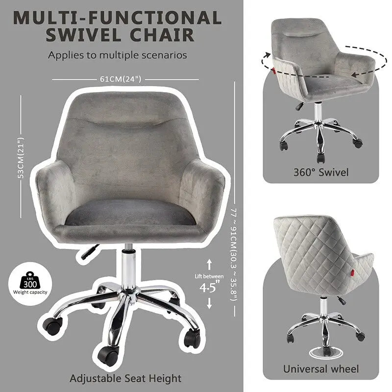 Fauteuil pivotant VANITII avec roulettes, style moderne, hauteur réglable, rose/gris/blanc