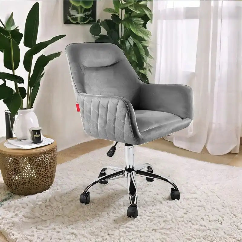 Fauteuil pivotant VANITII avec roulettes, style moderne, hauteur réglable, rose/gris/blanc