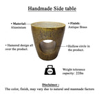 Table d'appoint Nala 43 cm (17 pouces), forme de tambour conique avec centre creux unique, aluminium laiton antique