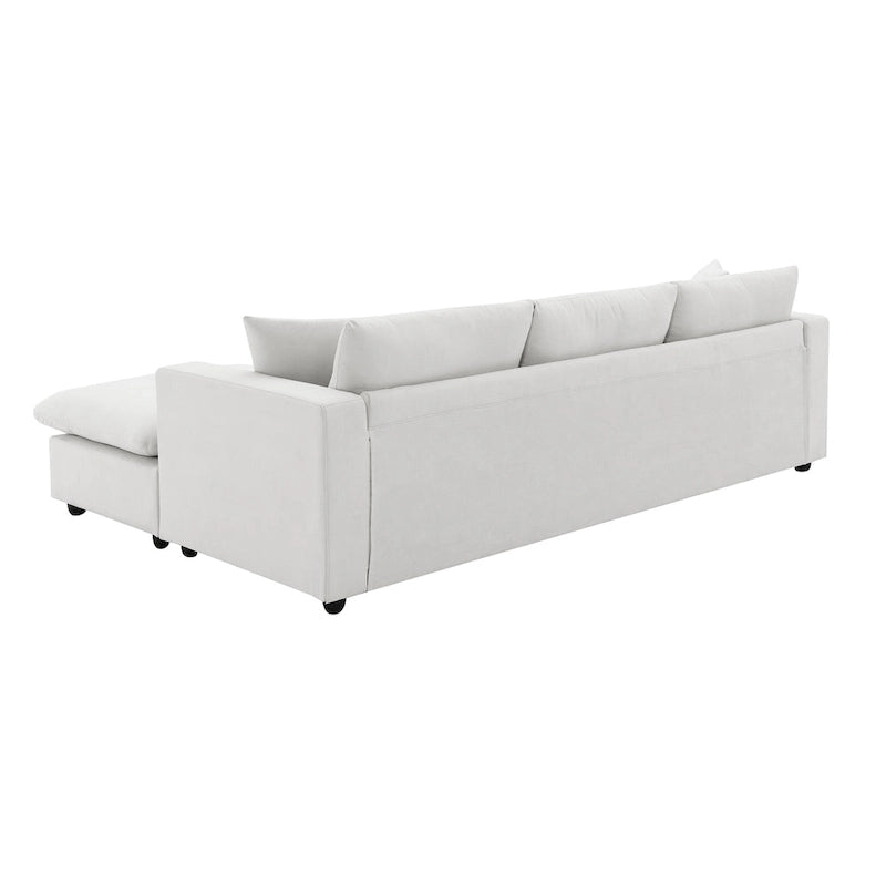 Canapé d'angle moderne en tissu polyester avec pouf, en forme de L.