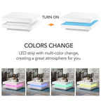 Table basse carrée à deux niveaux, design minimaliste laqué brillant avec éclairage LED, idéale pour le salon.