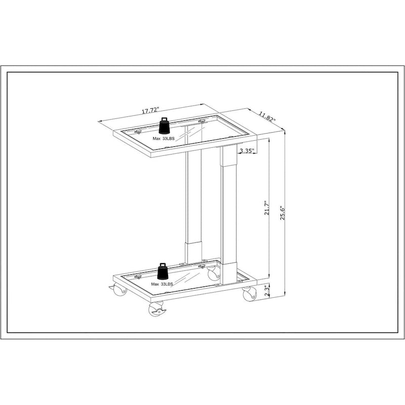 Table d'appoint en verre, table de chevet en acrylique, table carrée en forme de C avec plateau en verre et piètement en métal