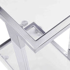 Table d'appoint en verre, table de chevet en acrylique, table carrée en forme de C avec plateau en verre et piètement en métal