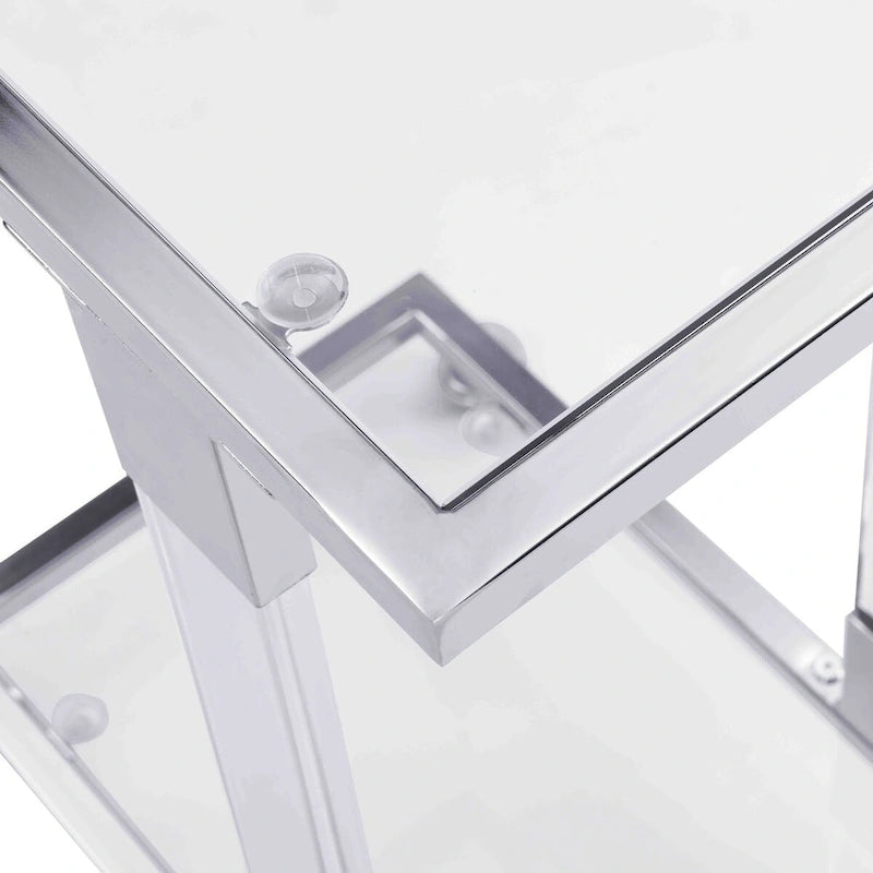 Table d'appoint en verre, table de chevet en acrylique, table carrée en forme de C avec plateau en verre et piètement en métal