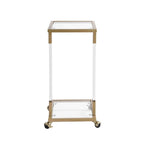 Table d'appoint en verre, table de chevet en acrylique, table carrée en forme de C avec plateau en verre et piètement en métal