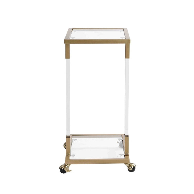 Table d'appoint en verre, table de chevet en acrylique, table carrée en forme de C avec plateau en verre et piètement en métal