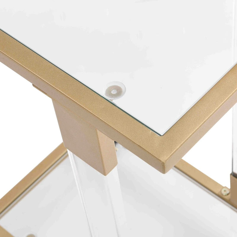 Table d'appoint en verre, table de chevet en acrylique, table carrée en forme de C avec plateau en verre et piètement en métal