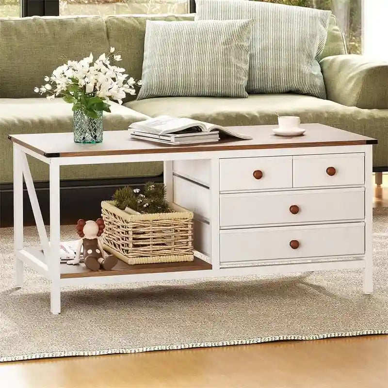 Coffee Table with 4 Storage Drawers - 19.7D x 43.3W x 19.5H